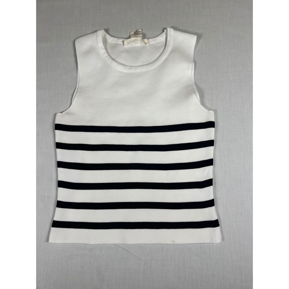 Happily Grey Womens Small White Navy Striped Sleeveless Knit Tank Top Side Slit